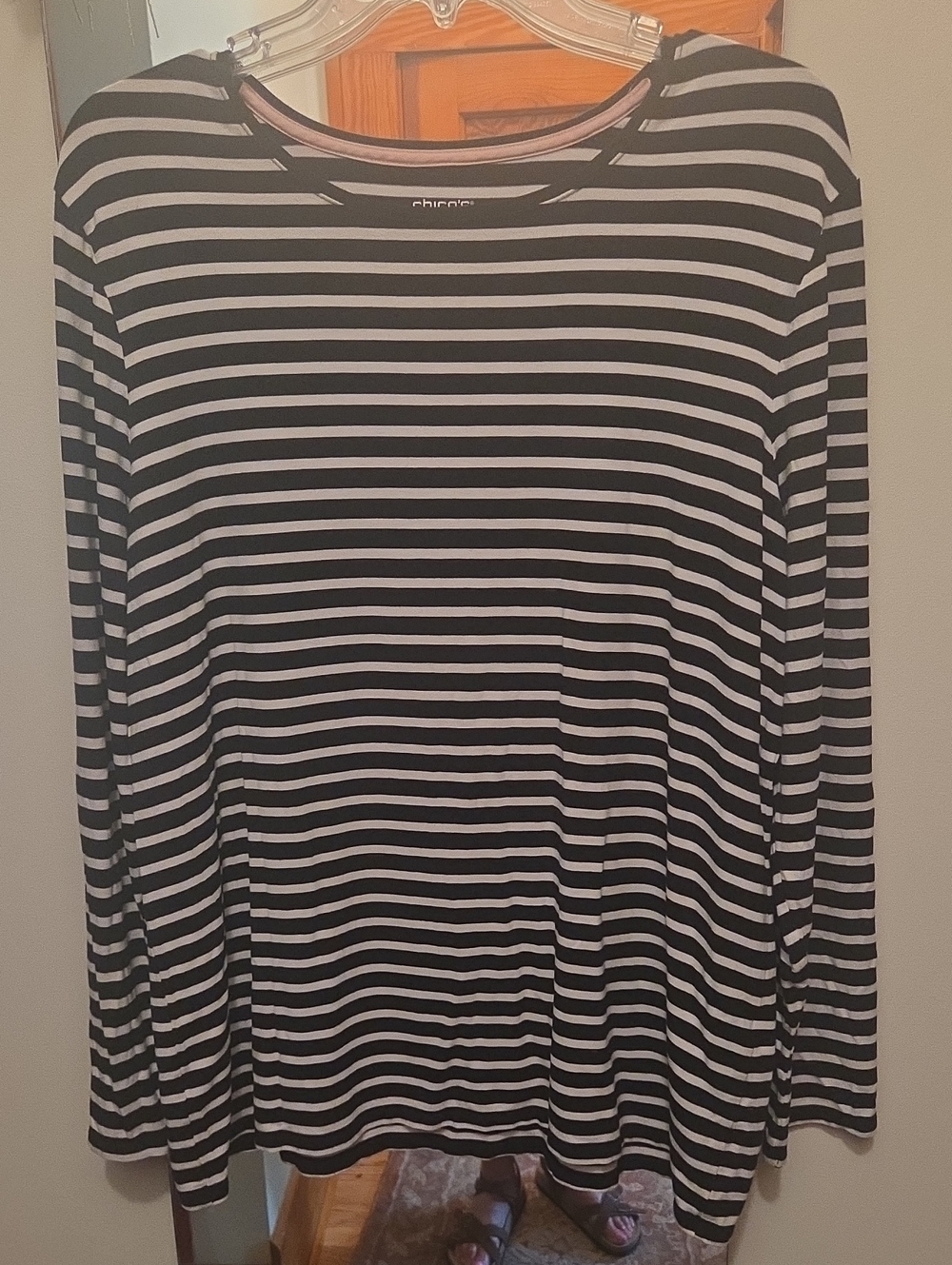 Chico's Black and White Striped Long-Sleeve Tee